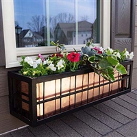 48" Springfield Square Rectangular Pattern Black Metal Window Boxes With Copper Liner