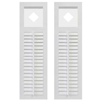 Pair of White Unpainted Louver Composite PVC Exterior Shutters with Cutout