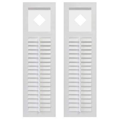 Pair of White Unpainted Louver Composite PVC Exterior Shutters with Cutout