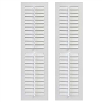 Pair of White Unpainted Louver Composite PVC Exterior Shutters with Fixed Tilt Bar