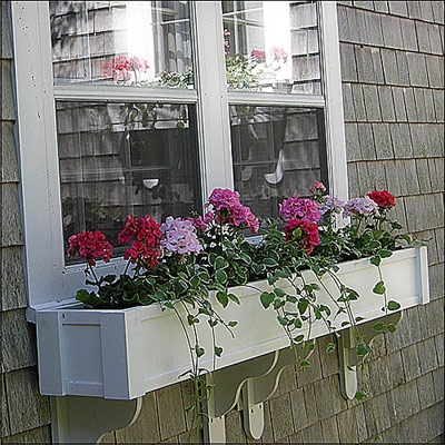60" Shaker No Rot Self Watering PVC Window Box With Vertical, Horizontal, Corner Trim and 2 FREE Brackets