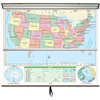 US/World Beginner Combo Classroom Wall Map on Roller w/ Backboard