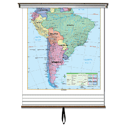 Essential Continent Wall Map Set on Roller w/ Backboard; 5-Map Set