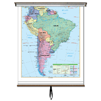 Western Hemisphere Essential Wall Map Set on Roller w/ Backboard; 3-Map Set
