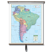 South America Primary Classroom Wall Map on Roller w/ Backboard