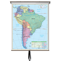 South America Essential Classroom Wall Map on Roller w/ Backboard