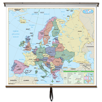 Europe Essential Classroom Wall Map on Roller w/ Backboard