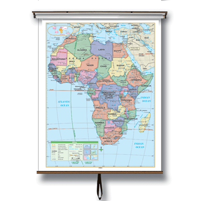 Africa Essential Classroom Wall Map on Roller w/ Backboard