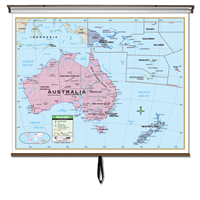 Australia Primary Classroom Wall Map on Roller w/ Backboard