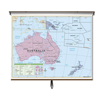 Australia Essential Classroom Wall Map on Roller w/ Backboard