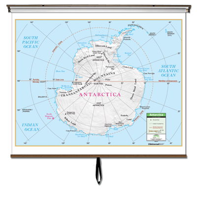 Antarctica Primary Classroom Wall Map on Roller w/ Backboard