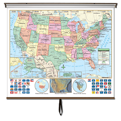 US Primary Classroom Wall Map on Roller w/ Backboard