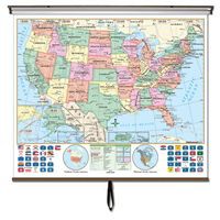 US Essential Classroom Wall Map on Roller w/ Backboard