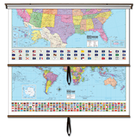 US/World Advanced Political Classroom Combo Wall Map on Roller w/ Backboard