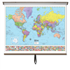 World Advanced Political Classroom Wall Map on Roller w/ Backboard