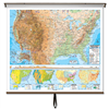 US Advanced Physical Wall Map on Roller w/ Backboard