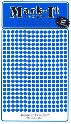 600 blue 1/8" map stick-on map dots