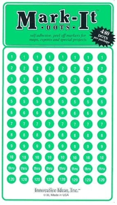 Stick-on Dots Medium 1/4" Numbered 1-240 green