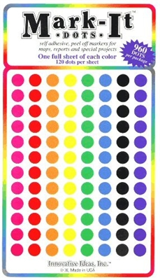 Medium 1/4 Removable Numbered 1-120 Mark-It Brand Dots for Maps, Reports or Projects - Eight Color Pack