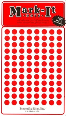 600 red 1/4" map stick-on map dots