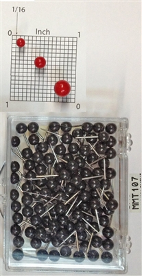 Black, medium, round-head MAP PINS 100/box. 1/8" head and 5/16" shaft length.