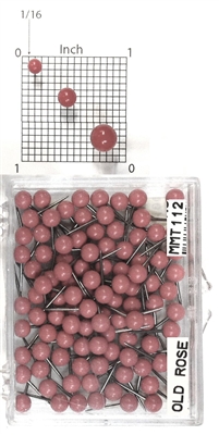 Old Rose color, medium, round-head MAP PINS 100/box. 1/8" head and 5/16" shaft length.