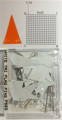 P600 series white, triangular "pennant" shaped map pins / flags. 25 to box. 1/8" clear headed pin