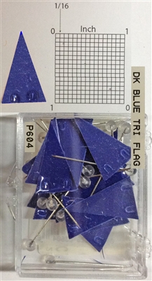 P600 series dark blue, triangular "pennant" shaped map pins / flags. 25 to box. 1/8" clear headed pin