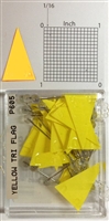 P600 series yellow, triangular "pennant" shaped map pins / flags. 25 to box. 1/8" clear headed pin