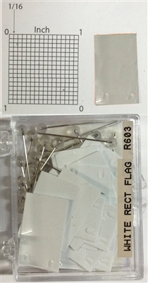 #r600 series white, rectangular shaped map pins / flags. 25 to box. 1/8" clear headed pin