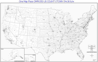 OMP6350 U.S. County Town map, b/w 54x36 inches