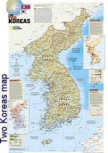 National Geographic map containing North and South Korea