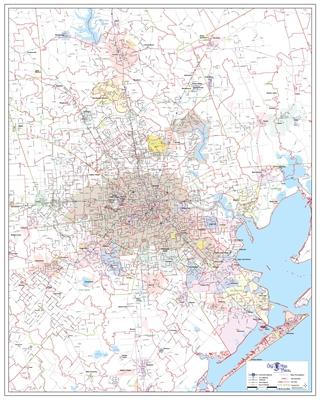 Houston Metro Area Zip Code wall map