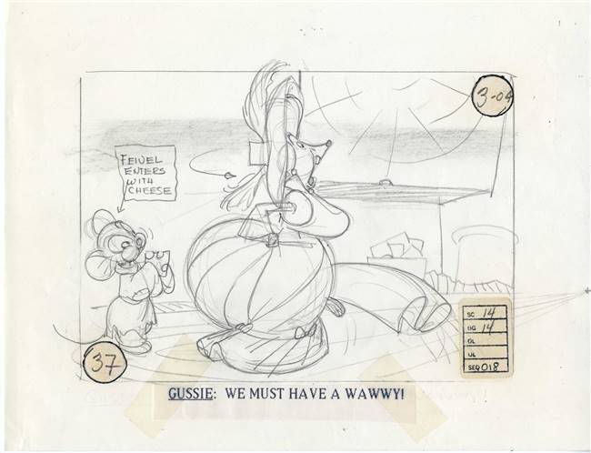 Original Storyboard of Fievel and Gussie from American Tail (1986)