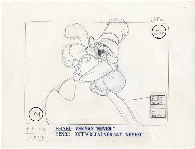 Original Storyboard of Fievel and Henri from American Tail (1986)