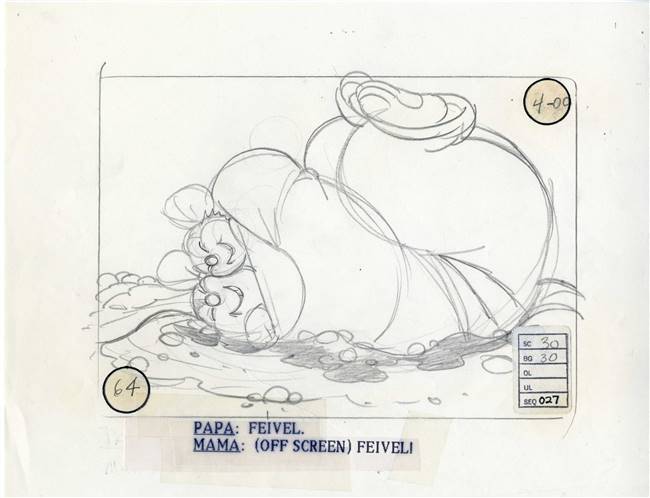 Original Storyboard of Fievel and Papa from American Tail (1986)