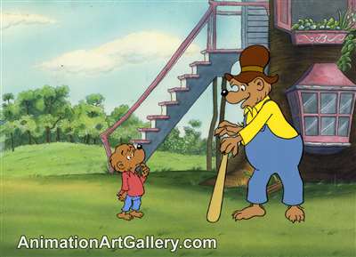 Production Cel with Matching Drawing of Brother Bear and Papa Bear from The Berenstain Bears Play Ball