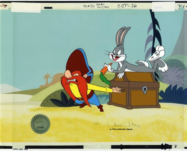Original Production Cel of Yosemite Sam and Bugs Bunny from From Hare to Eternity  (1997)
