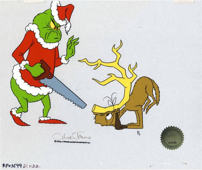 Original Production Drawings and 1/1 Cel of Max and Grinch from How the Grinch Stole Christmas (1966)