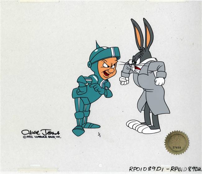 Original Production Drawings and 1/1 cel of Bugs Bunny and Elmer Fudd from Connecticut Rabbit in King Arthur’s Court (1978)