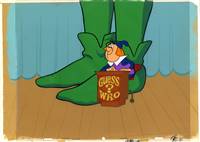 Original Production Cel and Production Background of a Game Show Host from a Green Giant Commercial