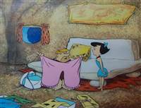 Production Cel of Barney Rubble and Betty Rubble from The Flintstones (c.1980s)
