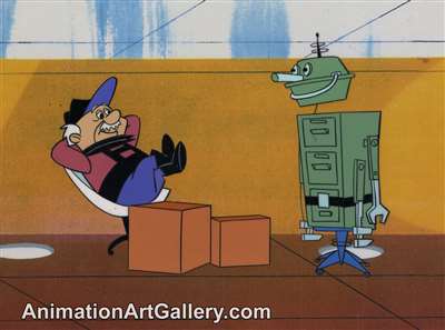 Production Cel of Henry Orbit and a robot from the Jetsons cartoon series