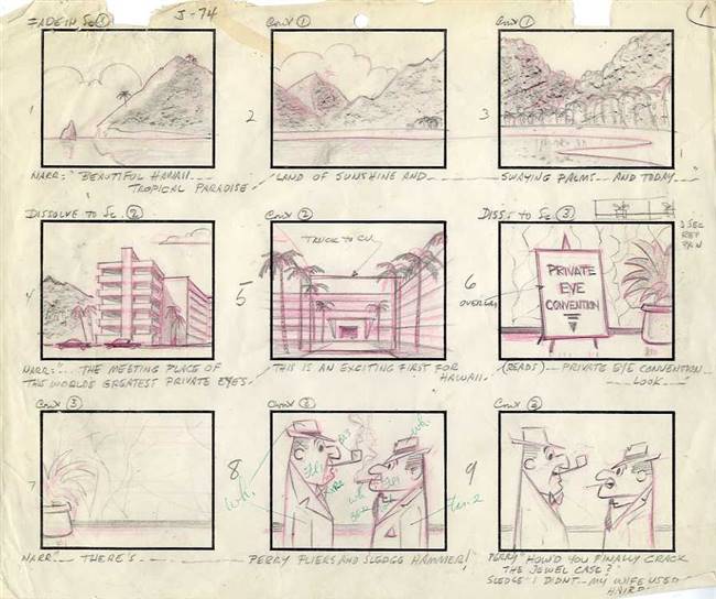 Original Storyboards of Snooper and Blabber from Hula-Hula-Hullaballoo (1960)