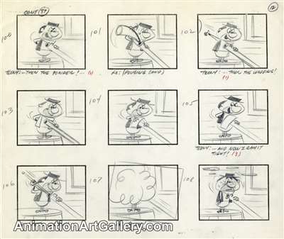 Storyboard of Teeny Terwilliger (the Second Fastest Gun in the West) from Hanna-Barbera (c.1960s)