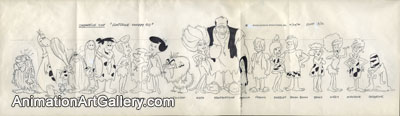 Model Sheet Drawing of the Flintstones and the Rubbles from The Flintstone Comedy Show