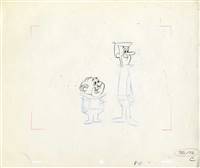 Original Production Drawing of George Jetson and Spacely from The Jetsons (1960s)