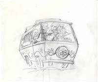 Original Publicity Drawing of Scooby and the Gang in the Mystery Machine from Scooby Doo (1990s/00s)