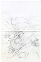 Original Publicity Drawing of Tom and Jerry playing baseball from Hanna Barbera (2000s)