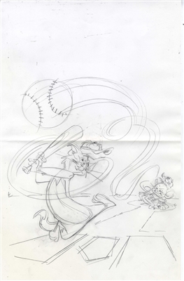 Original Publicity Drawing of Tom and Jerry playing baseball from Hanna Barbera (2000s)